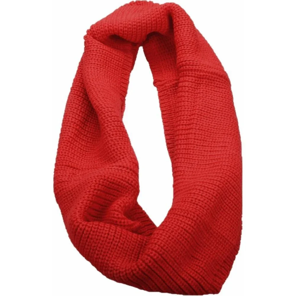 Women's Red Thick Ribbed Knit Winter Infinity Circle Loop Scarf
